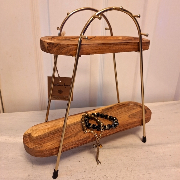 Jewelry Display Stand Wood Gold Metal Organizer Hanging Hooks Necklace Holder - Picture 10 of 10